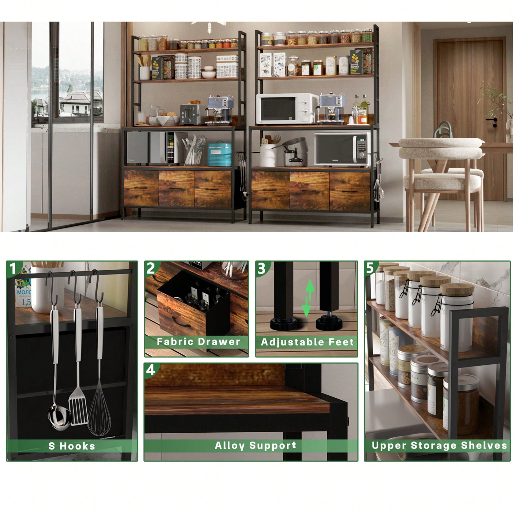 Kitchen Bakers Rack With 3 Bas - Microwave Oven 评论和价格