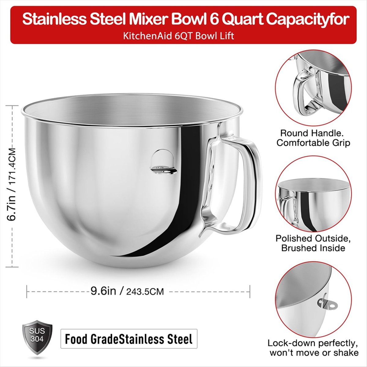 6QT Stainless Steel Mixer Bowl - Stand Mixer 评论和价格